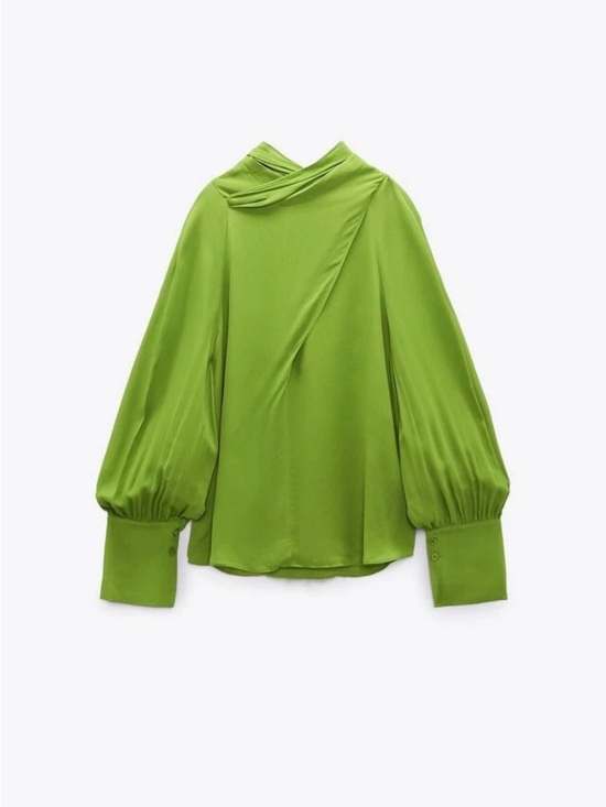 Zara Tops - Zara Bright Lime Green Chic Contemporary Balloon-Sleeve Blouse Women’s Medium